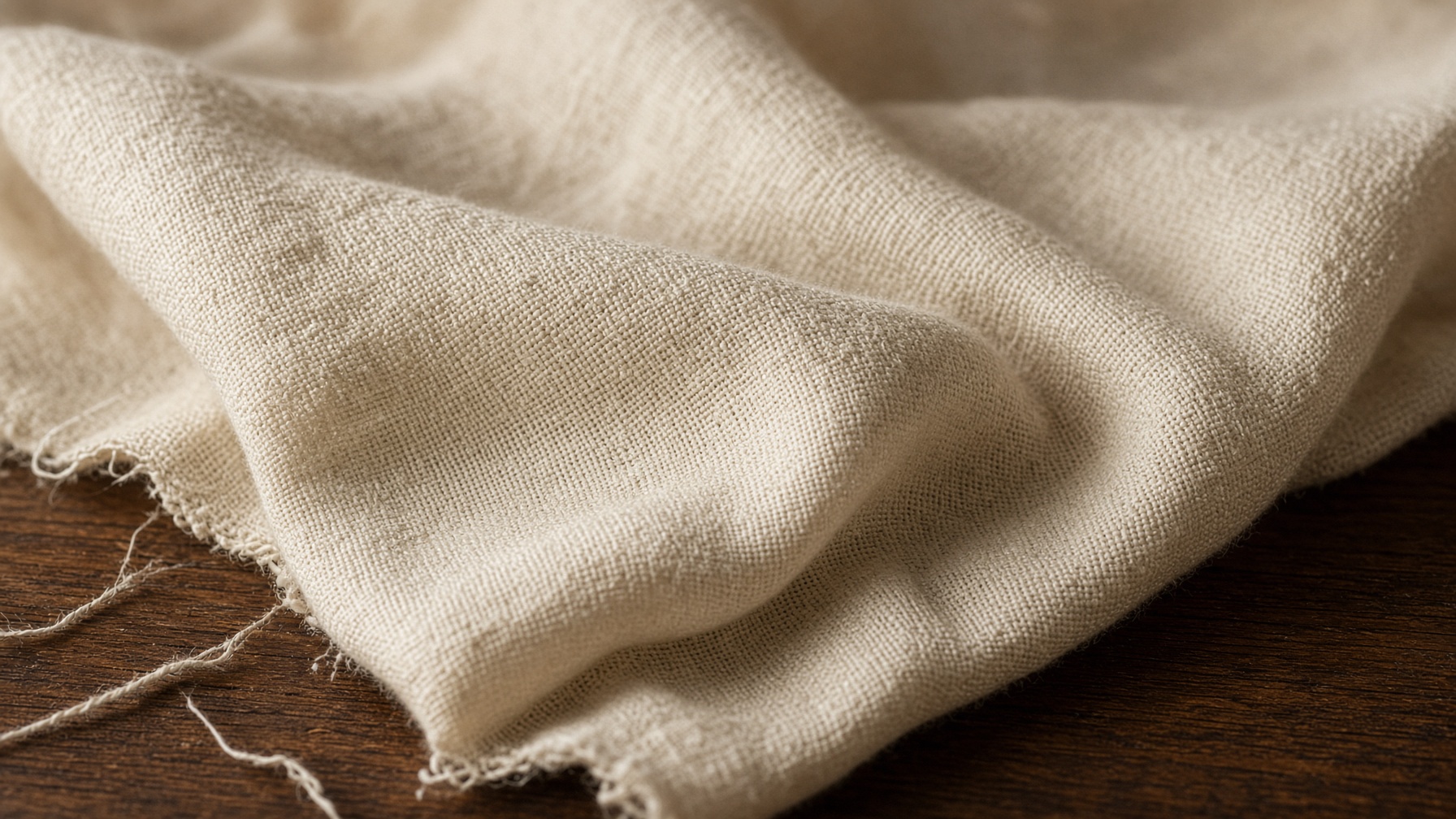 Natural linen and cotton folds on walnut